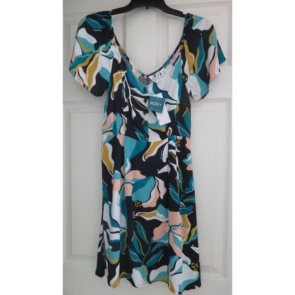 Roxy ARJWD03396 Women's Sz Small Anthracite Paradiso "Shimmy Over" Woven Dress - Picture 7 of 12